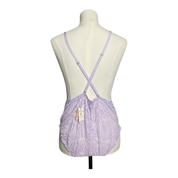 We are HAH / Free People NWT  Comin' In HAHt Bodysuit Lace Coquette Lavender L - Picture 3 of 5